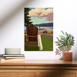 Lantern Press 12x18 Inch Premium Wood Sign, Ready to Hang Wall Decor, Lake Adirondack Chair