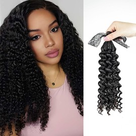 Knotless Pre-Separated Crochet Hair Extensions Human Hair Deep Wave Human Hair Feather Hair Extensions 100% Human Hair Natural Color (Deep wave 1B, 18inch 60g)