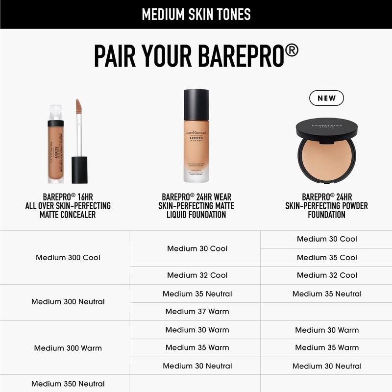 bareMinerals BAREPRO Skin-Perfecting Powder Foundation - Mattifying Compact Powder Foundation