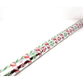 NS Holiday Christmas Heavyweight Gift Wrapping Paper Red Green Metallic Candies Gridlines (Bonus: Noelles Xmas Window Gel Clings) Greetings Party Festive 90 Feet 1 Roll