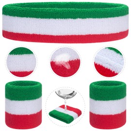 ONUPGO Kids Sweatbands Toddler Headband Wristband Set - Athletic Cotton Baby Sweat Band for Kids Youth Baby (1 Headband + 2 Wristbands) (Red/White/Green)