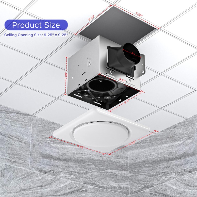 FWASTT Bathroom Exhaust Fan with Light UL and HVI Certified