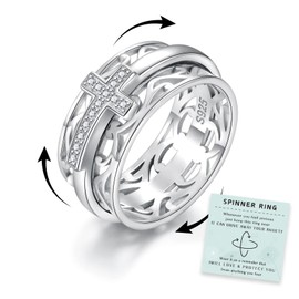 Sariel Sterling Silver Cross Fidget Ring Fidget Spinning Meditation Rings for Women Anti Anxiety Relieving Stress (10)