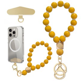 Yudaky Silicone Beaded Phone Wrist Strap, Phone Bracelet Strap with Tether Tab Elastic Hands Free Phone Wristlet Strap (Maize)