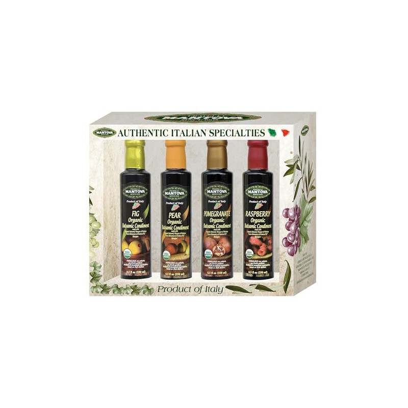 Mantova Organic Flavored Balsamic Vinegar of Modena 4-Variety Pack: Fig