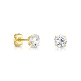 14k Yellow Gold Solitaire Round Cubic Zirconia CZ Stud Earrings with Gold butterfly Pushbacks (5mm)…