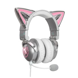 Axent Wear New Edition Wireless Cat Ear Headphones (12 Color Changing) 3.5mm Jack, Bluetooth&Wired Connection (Silver)