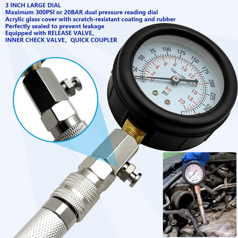 ZKTOOL 11PC(All Vehicles) 300 Psi Engine Cylinder Compression Tester with