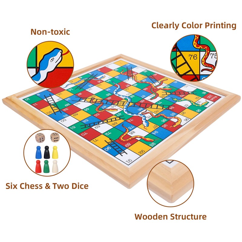 Gothink Wooden Snakes and Ladders Game - 13 Inch Educational