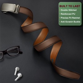 KEMISANT Belt Men, Sliding Ratchet Belt Genuine Leather For Gift Mens Dress Pants Oxfords,Size Adjustable(Tawny,38"-44" Waist Adjustable)