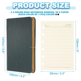 PATIKIL 6 Ring Binder Cover, 2 Pack A7 Leather Notebook Binder Mini Refillable Loose Leaf Personal Planner with 50 Sheets Line Paper, Green/Black