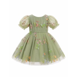 ODASDO Toddler Girls Party Dress Butterfly Kids Baby 1st 2nd 3rd 4th 5th 6th Birthday Outfit Rainbow Tulle Tutu Princess Short Sleeve Bowknot Dresses for Wedding Pageant Formal Easter Green 9-12M