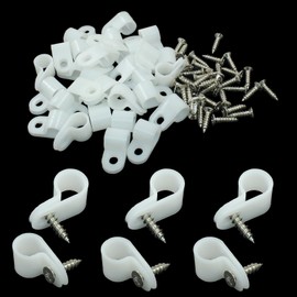 Hitefu 50 Packs 3/8 Inch Heavy Duty R-Type Cable Clip Wire Clamp, Durable Nylon Screw Mounted Fastener Clips with 50 Screws for Efficient Wire Management (White)