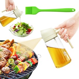 2-in-1 Olive Oil Dispenser and Sprayer, 16 oz/470ml Oil Sprayer for Cooking, Kitchen, Salad, Barbecue (White)-Including 1pcs oil brush