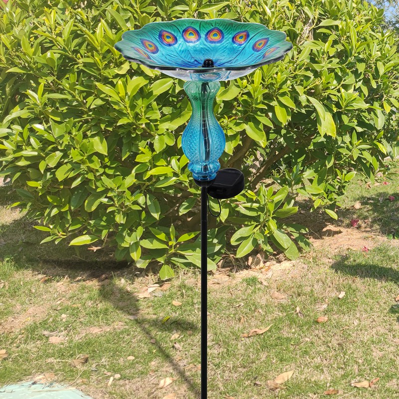 John's Studio Peacock Bird Bath for Outdoor - Glass Bowl