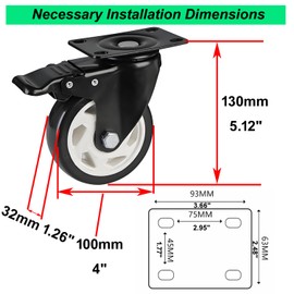 4" Heavy Duty Casters 4 Set 1320Lbs Capacity Locking Industrial Casters with 360°Swivel PU Wheels Double Brake Noise-Free for Workbenches Medical Carts Restaurant Equipment
