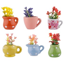 Gosknor 6pcs Ceramic Vase Fridge Magnets, Cute Mini Bud Vases Tiny 3D Plant Fridge Magnets Ideal Magnetic Decorations for Refrigerator Kitchen Locker Office(Simulation Flowers Included)