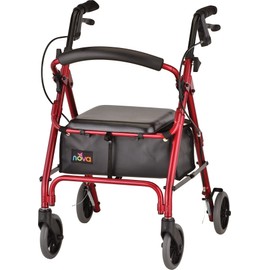 NOVA Medical Products GetGo Petite Narrow Rollator Walker (Petite & Narrow Size), Rolling Walker for Height 4’0” - 5”4”, Seat Height is 8.5”Color, Red, 1 Count (Pack of 1)