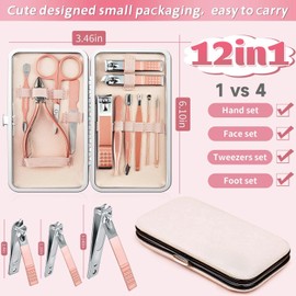 Manicure Set 12 pcs for Women/Men Stainless Steel Nail Clippers Manicure Tools Pedicure Kit Gifts- Professional Portable Grooming Kit Travel Personal Care