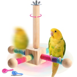Kyouki Bird Perch Toy Parakeets Toy for Small & Medium Parrots - 360° Spinning Stand for Conures, Cockatiels, Lovebirds,Quakers | Colorful Sisal Rope Spinning Toy (Colorful, Medium Size)