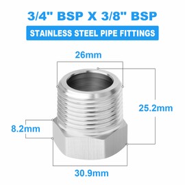 ERGAOBOY Pack of 5 304 Stainless Steel Reducing Sleeves, 3/4 Inch BSP Male Thread to 3/8 Inch BSP Female Thread, Reducing Adapter Converter