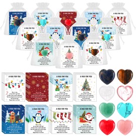 Nuanchu 40 Set Christmas Pocket Hug Token Gift Bulk Christmas Hug Cards with Heart Shape Natural Stones and Organza Bags Xmas Gift Sets for Coworkers Students Classroom Holiday Party Favor