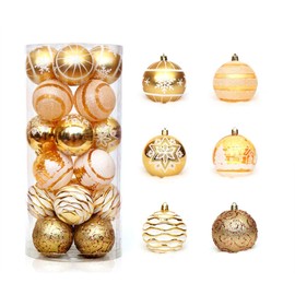 KiKom 2.36 Inch 24-Piece Christmas Baubles Shatterproof Painted Christmas Tree Decoration Set for Holiday Wedding Christmas Decoration 60 mm (Gold)
