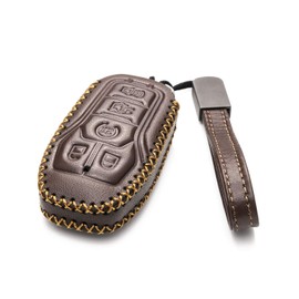 Vitodeco Genuine Leather Smart Key Fob Case Cover Protector Compatible for Ford Fusion, Explorer, Escape, Edge, F-150, Mustang 2015-2017 and More Models (5-Button, Brown)