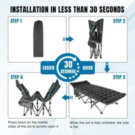 BIG RED Camping Cot, Folding Camping Cots for Adults, 1200D Double Layer Oxford Portable Folding Outdoor Cots for Camping W/Soft Pad Carry Bag for Home Office Nap Beach Travel