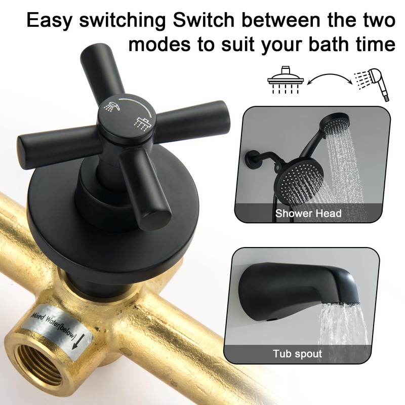 LIWEIKE 3 Handle Tub Shower Faucet, Matte Black Three Handles