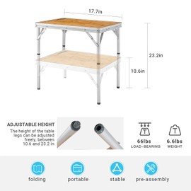 KingCamp Bamboo Folding Dining Table Lightweight and Portable with Adjustable Height Aluminum Legs for Outdoor Camping Picnic Garden Or Indoor Home Coffee Table