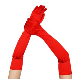 KuFit Women 21 Inches Long Evening Black White Mittens Party Stretchy Dress Gloves (Red)