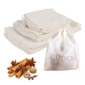 JINXIAN Pack of 60 Spice Bags Tea Bags for Self-Filling Cotton Reusable Spice Bags for Cooking with Drawstring Small Fabric Bags for Tea Coffee Spices (3 Sizes)