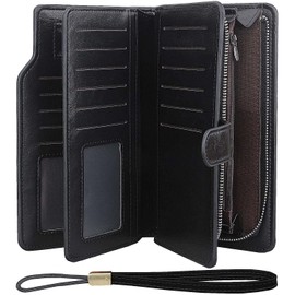 SHIFANQI Women's Wallet, Wallet for Men with Bracelet, Tri-Fold Clutch, Large Capacity, Long Leather Wallet, Business Credit Card Holder, Money Organiser, 1062 Black, Vintage Multifunctional Pu