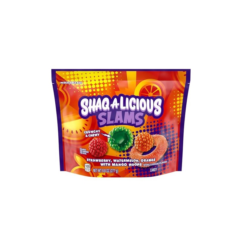 SHAQ-A-LICIOUS SLAMS Assorted Fruit Flavored Chewy, Candy Bag, 9.8 oz