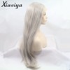 Xiweiya Ash Blonde Natural Straight Synthetic Lace Front Wig Silver