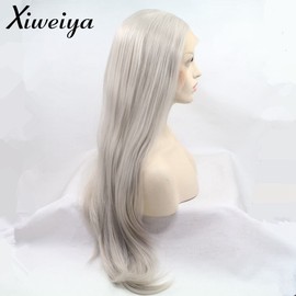 Xiweiya Ash Blonde Natural Straight Synthetic Lace Front Wig Silver Platinum Blonde Heat Resistant Synthetic Hair for Women Middle Section Cosplay Wigs