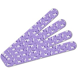 Frolicking Unicorns White Purple Pattern Double-Sided Nail File Emery Board Set 4 Pack