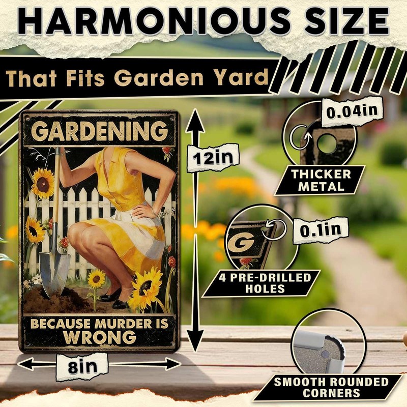 ARTWALLURE Gardening Because Murder Is Wrong Tin Sign Metal Sign
