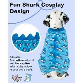 CuteBone Shark Costume Dog Pajamas, Stretchy Spandex Crystal Velvet Sleepwear Coat for Small Dogs, Soft & Warm Pet Outfit Clothes for Cold Weather, Cozy Pullover Design COSP07XS