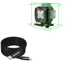 BoxWave Cable Compatible with Huepar S04CG Laser Level - DirectSync PD Cable (10ft) - USB-C to USB-C (100W), Long Type C Braided Nylon Alloy Fast Charge - Jet Black