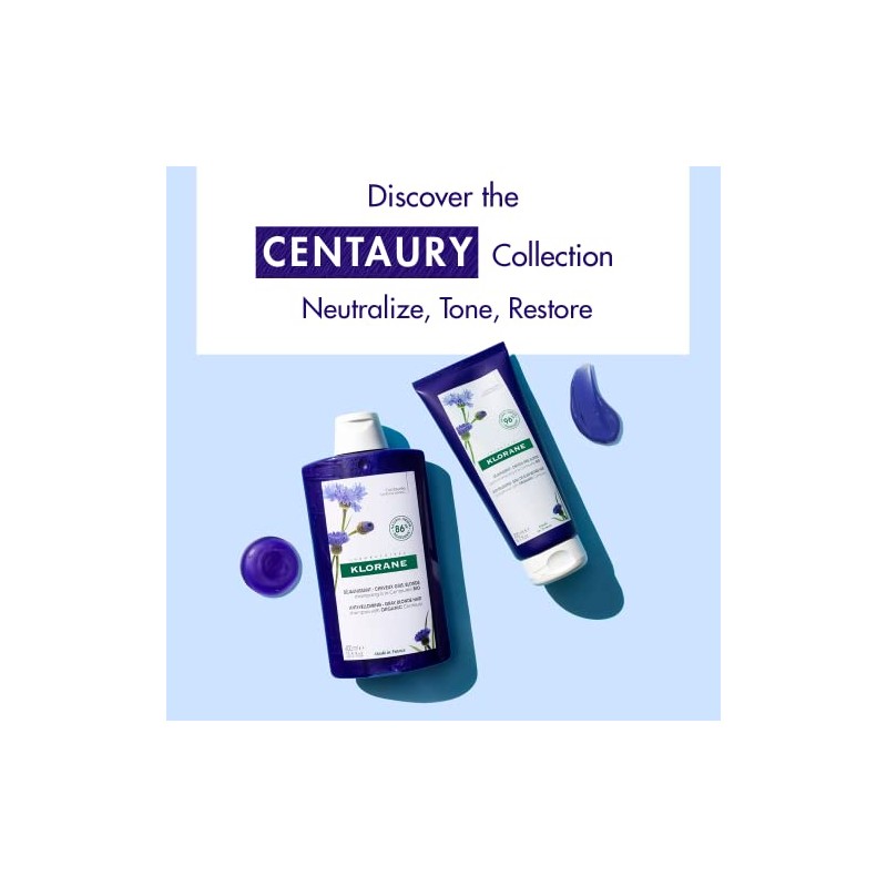 Klorane Plant-Based Purple Shampoo with Centaury, Brightens Blonde, Platinum, Silver,