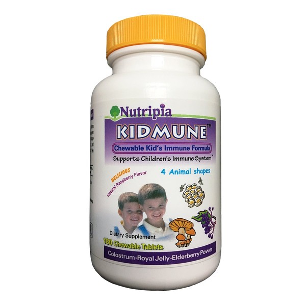 Kidmune Children Immune Booster, Kids Immune Support 180 Chewable Mini Tabs - Elderberry, Colostrum, Propolis, Beta Glucan, Astragalus, Vitamin C, D, Zinc,Natural Flavor, 4 Animal Shapes