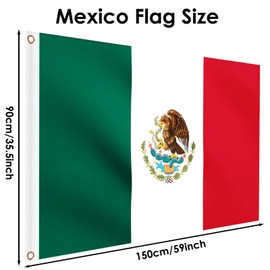 Mexico Flag 5ft x 3ft, Large Mexican Flags with Brass Eyelets for Football Sports Events School Culture Day Mexico Independence Day Party Outdoor Decorations