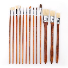 FitRepa Watercolour Brush Set - 13 High-Quality Artist Brush Set for Watercolour & Acrylic, Detail Brush, Flat Brush, Fan Brush, Acrylic Brush & Natural Bristles for Excellent Colour Absorption