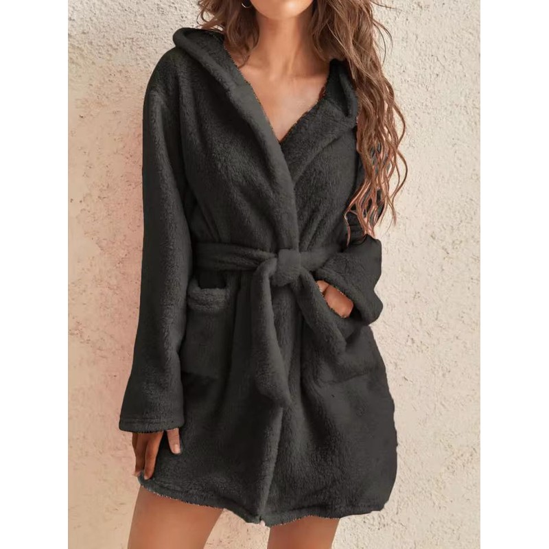 Women's Hooded Fleece Robe with Waist Belt – Cozy Layer