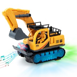 Kizeefun Excavator Toy, Automatic Walking and Fun Shooting, Car Children's Excavator Toy with Lights and Music for 3 4 5 6 7 8 Years Old