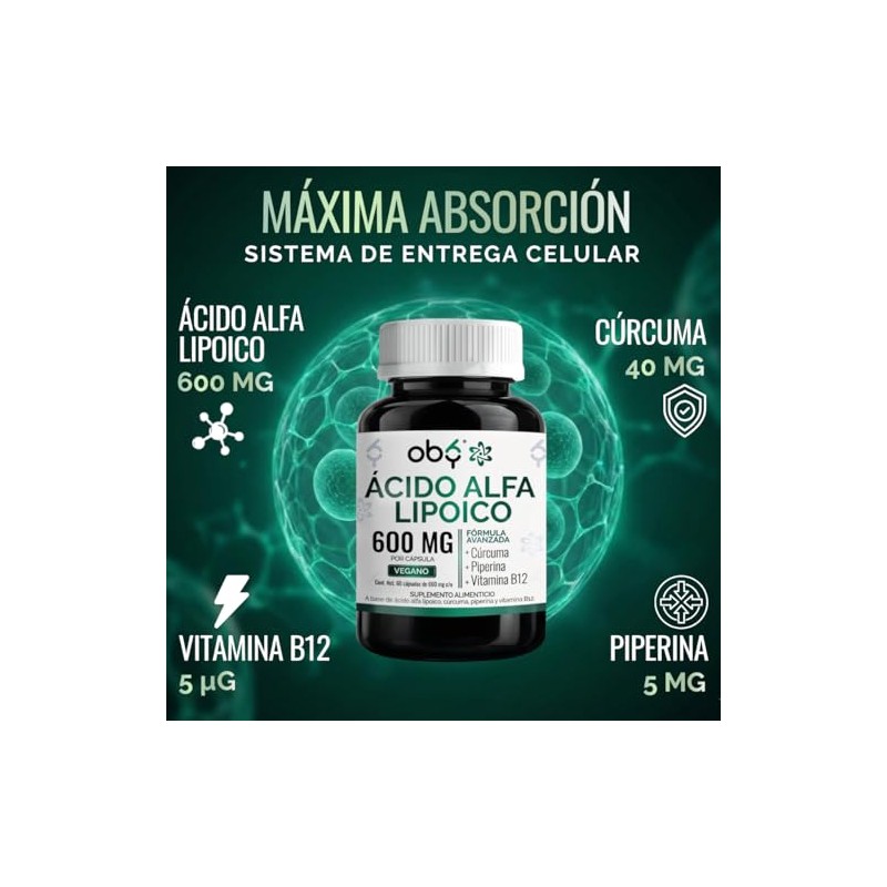 Acido Alfa Lipoico Ala 600mg Curcuma Piperina Fórmula Avanzada Antioxidante