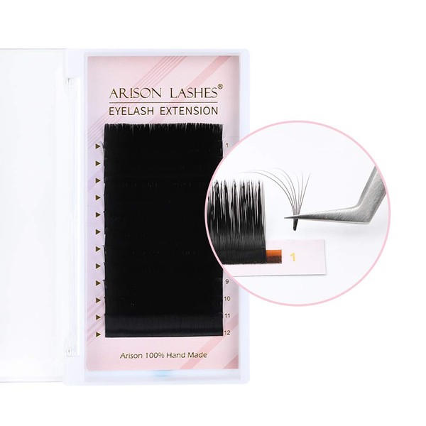 Arison Lashes Easy Fan Volume Eyelashes, 0.07 mm, Self-Fanning Eyelash Extensions with Mixed Compartment, C Curl, Easy Fan Lashes (0.07 C 16 mm)