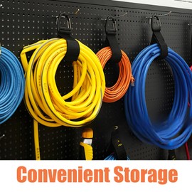 10 Pack Extension Cord Holder Organizer, 9 Heavy-Duty Storage Straps in 3 Sizes and Carrying Strap with Handle, Hook & Loop Garage Hose Hanger for Men Dads DIYer Cable RV Garden Pool Workshop Storage